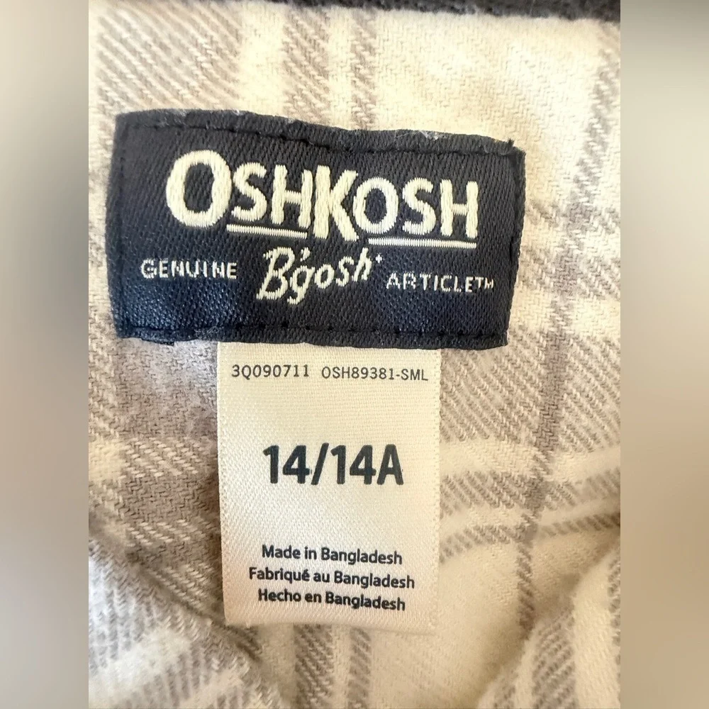 OshKosh B'gosh Plaid Hoodie Shirt in Cream and Gray